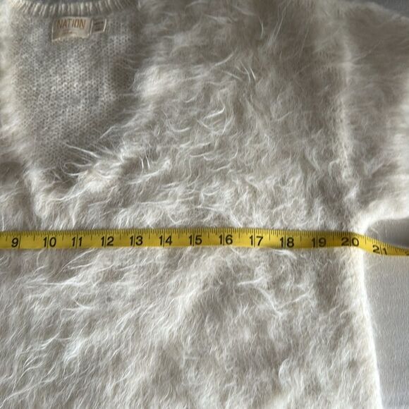 Nation LTD Suri Alpaca Wool Blend Fuzzy Short Sleeve Sweater Ivory Cream Size M - Picture 6 of 9